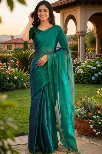 Teal tissue saree