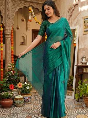 Teal tissue saree 2