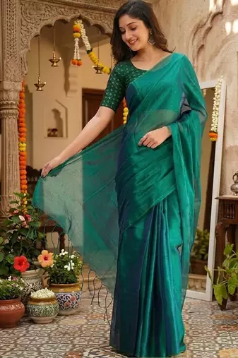 Teal tissue saree