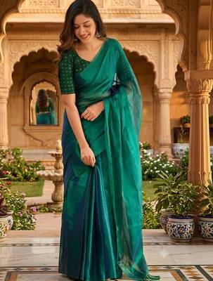 Teal tissue saree 3