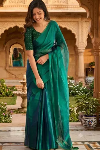 Teal tissue saree