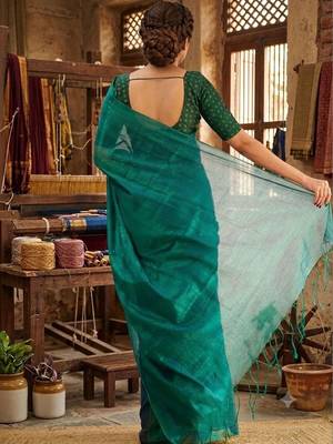 Teal tissue saree 4