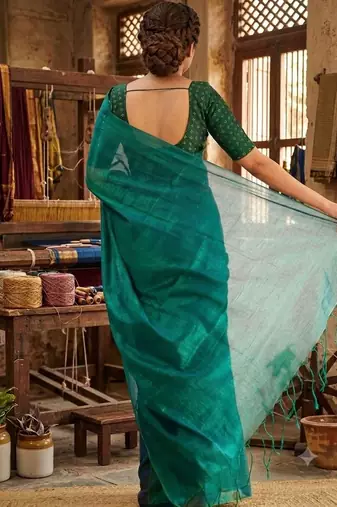 Teal tissue saree
