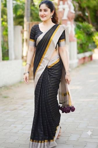Black striped pure cotton khadi saree