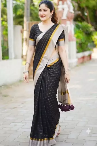 Black striped pure cotton khadi saree