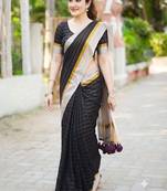 Black striped pure cotton khadi saree
