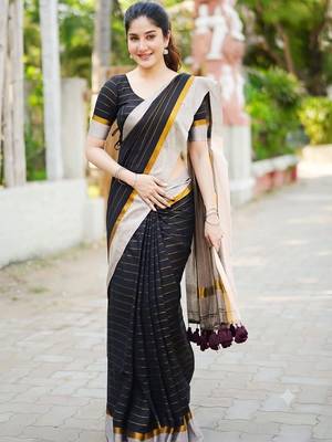 Black striped pure cotton khadi saree 2