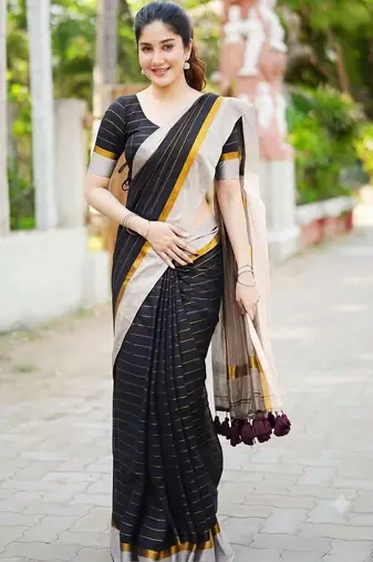 Black striped pure cotton khadi saree