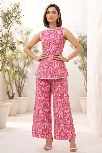 Pink printed co-ord set for women