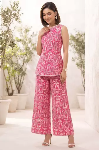 Pink printed co-ord set for women