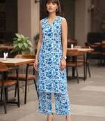 Blue printed co-ord set for women