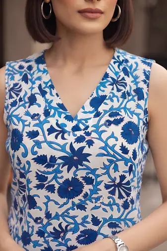 Blue printed co-ord set for women