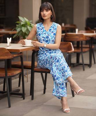 Blue printed co-ord set for women 3
