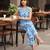 Blue printed co-ord set for women
