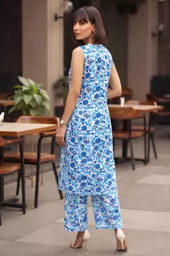 Blue printed co-ord set for women