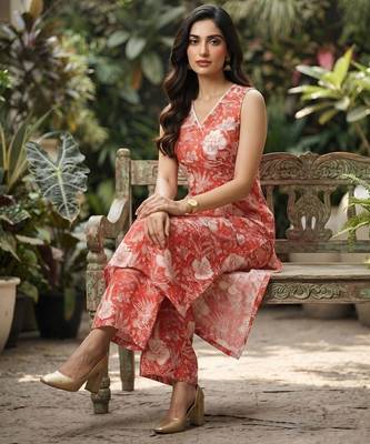 Peach printed co-ord set for women 1