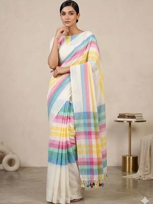 Off white pure cotton khadi saree 1
