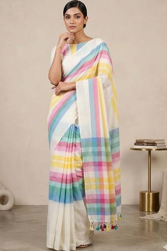 Off white pure cotton khadi saree