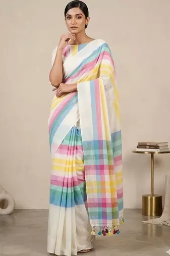 Off white pure cotton khadi saree