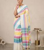 Off white pure cotton khadi saree