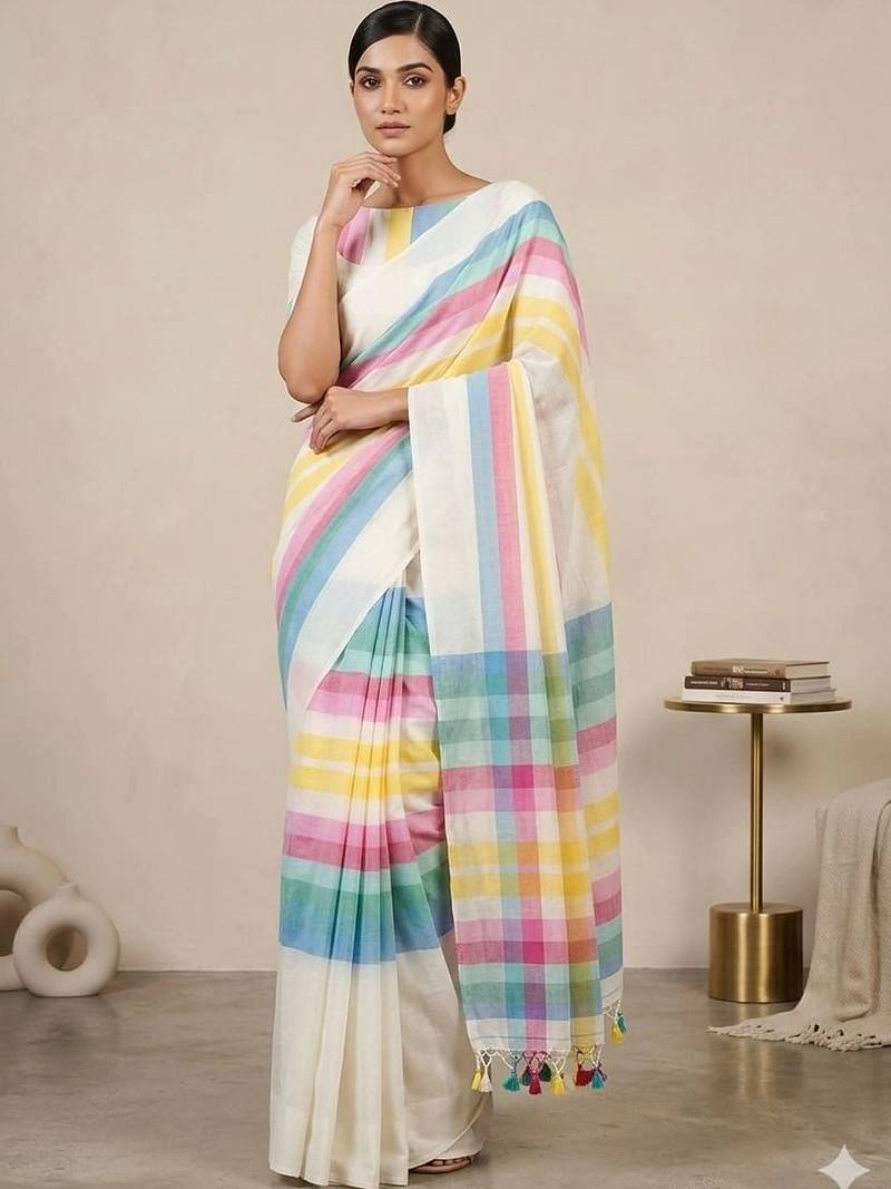 Off white pure cotton khadi saree
