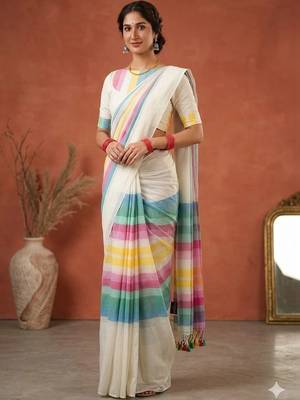 Off white pure cotton khadi saree 2