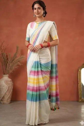 Off white pure cotton khadi saree