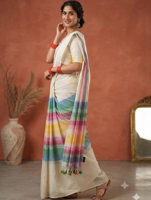 Off white pure cotton khadi saree 3