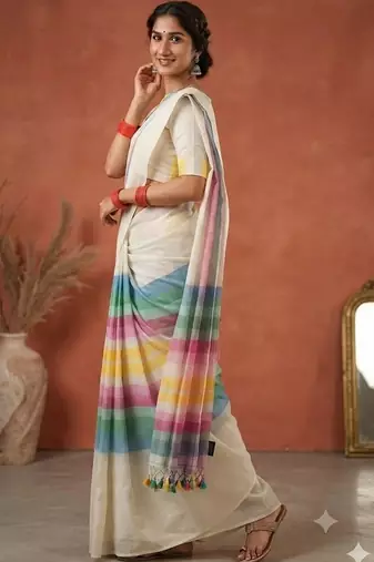 Off white pure cotton khadi saree