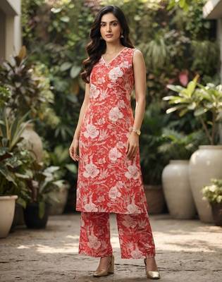 Peach printed co-ord set for women 3