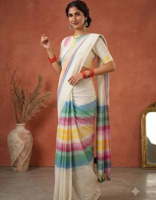 Off white pure cotton khadi saree 4
