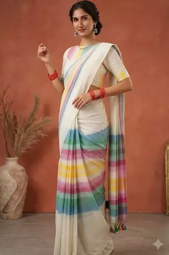 Off white pure cotton khadi saree