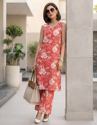 Peach printed co-ord set for women 4