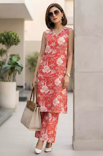 Peach printed co-ord set for women