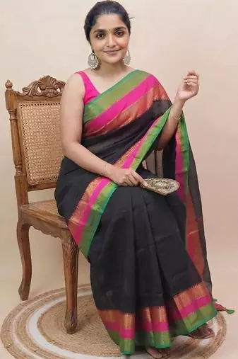 Black pure cotton khadi saree
