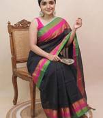 Black pure cotton khadi saree