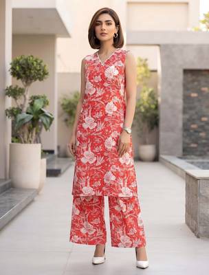 Peach printed co-ord set for women 5