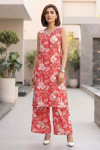 Peach printed co-ord set for women