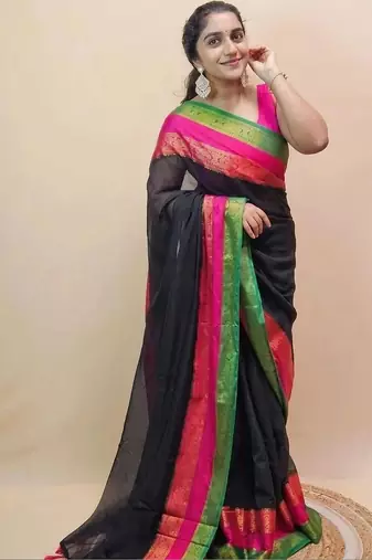 Black pure cotton khadi saree