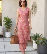 Pink printed co-ord set for women