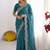 Teal embroidered poly georgette designer saree