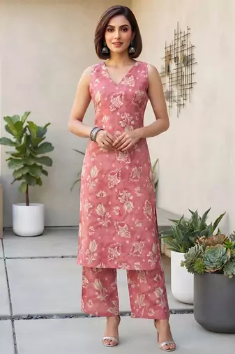 Pink printed co-ord set for women