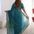 Teal embroidered poly georgette designer saree