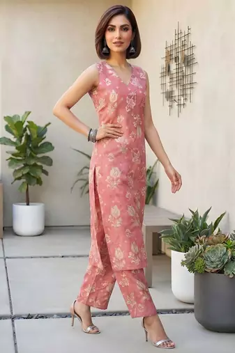 Pink printed co-ord set for women