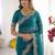Teal embroidered poly georgette designer saree