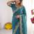 Teal embroidered poly georgette designer saree