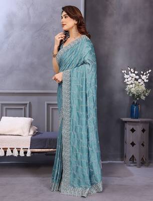 Blue embellished sequinned heavy work saree 2