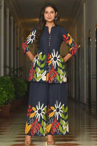 Blue floral printed co-ord set for women