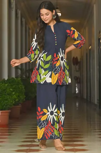 Blue floral printed co-ord set for women