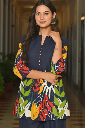 Blue floral printed co-ord set for women